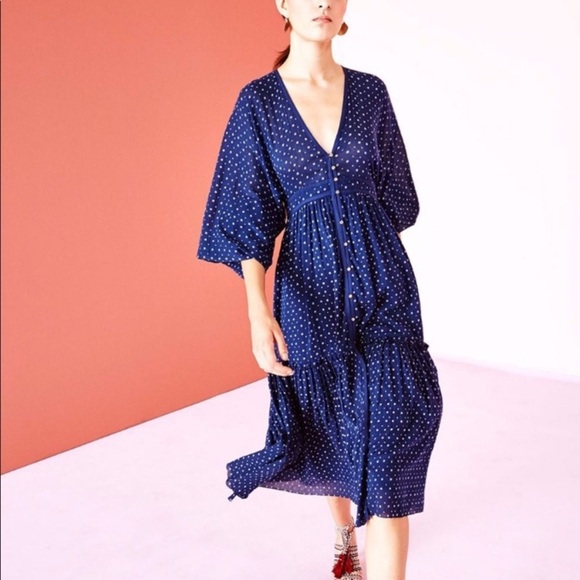 Ulla Johnson Paulette Blue Dress Cotton Size 2 Patterned Floral Ditsy Midi Dress - Picture 1 of 17